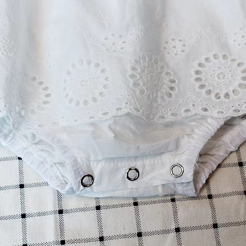 Baby Girl Solid Color Floral Embroidered Pattern Sleeveless Onesies