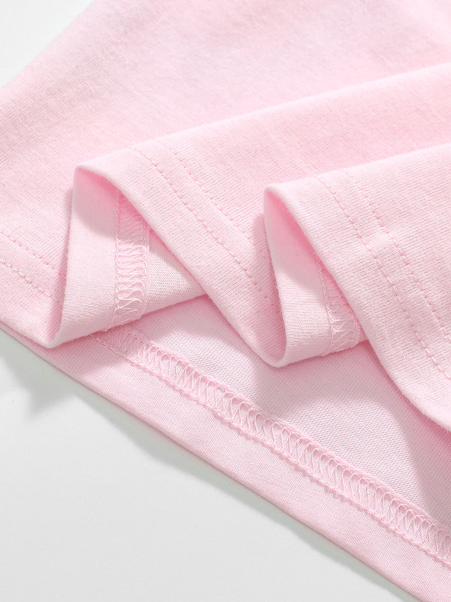 Crew Neck Rainbow Cloud Cartoon Girls’ T-Shirt In European And American Style For Summer