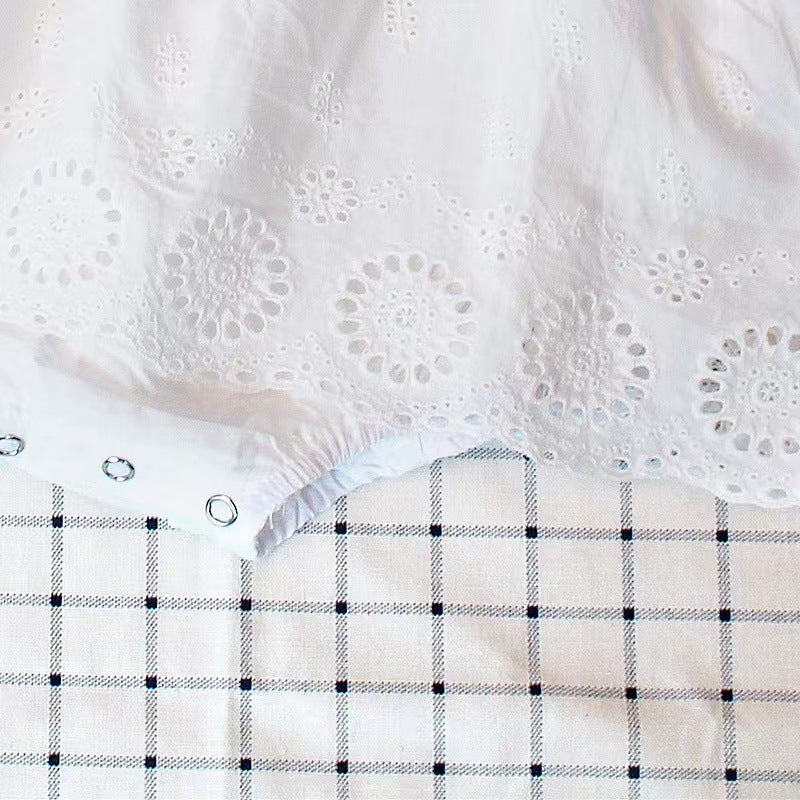 Baby Girl Solid Color Floral Embroidered Pattern Sleeveless Onesies