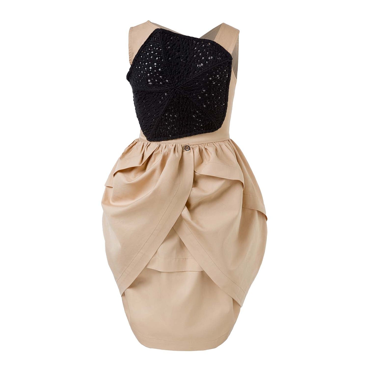 Beige Dress with Bee Hand Embroidery