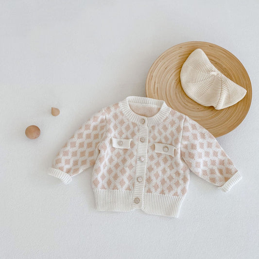 Baby Girl Plaid Graphic Onesies & Cardigan Knitted Sets